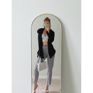 Vintage Y2K Style Black Shag Trim Cardigan Sweater